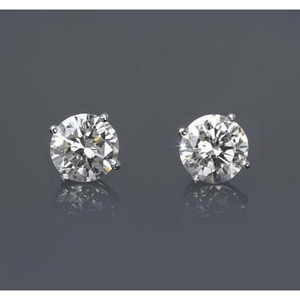 1 CT 14K White Gold Prong Round Diamond Basket Set Stud Earrings