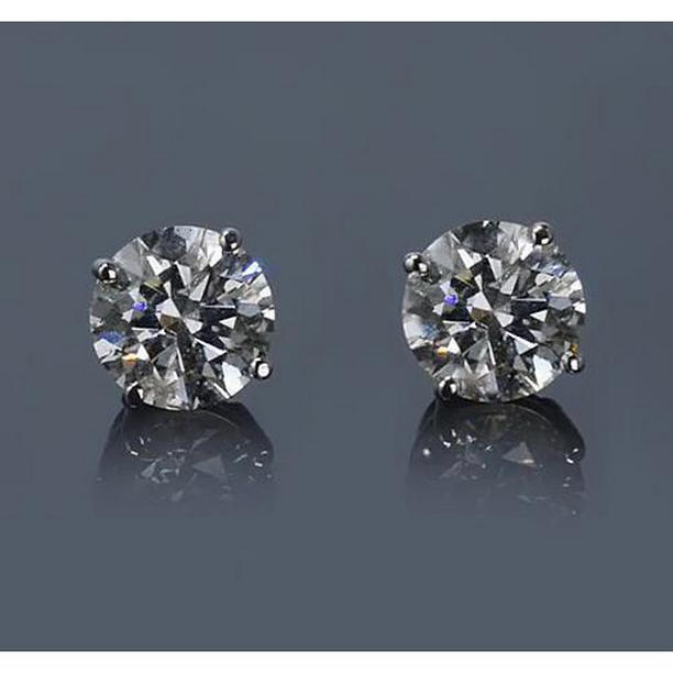 61808 2 CT Prong Round Diamond Stud Earrings, 14K White Gold