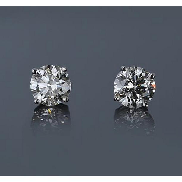 61810 14K White Gold 2 CT Four Prong Round Diamond Stud Earring