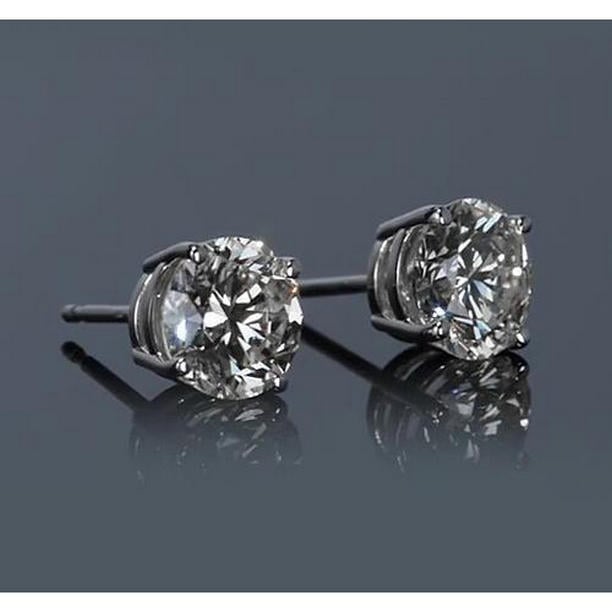 61814 2 CT Simple Round Diamond 14K White Gold Stud Earring