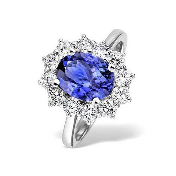 61817 4.35 CT Tanzanite with Diamonds Ring, 14K White Gold - Size 6.5