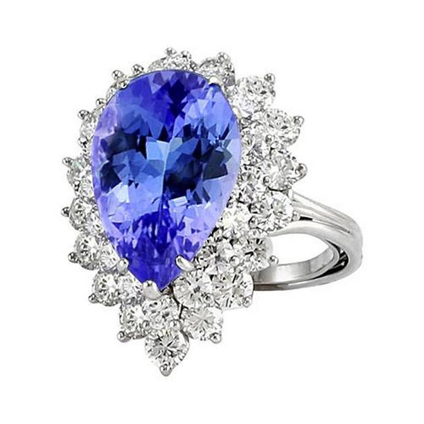 Picture of Harry Chad Enterprises 61818 5 CT Halo Pear Tanzanite & Diamond Engagement Ring&#44; Size 6.5