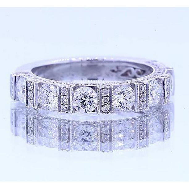 62377 1.65 CT Round Diamond Vintage Look Anniversary Band, 14K White Gold - Size 6.5