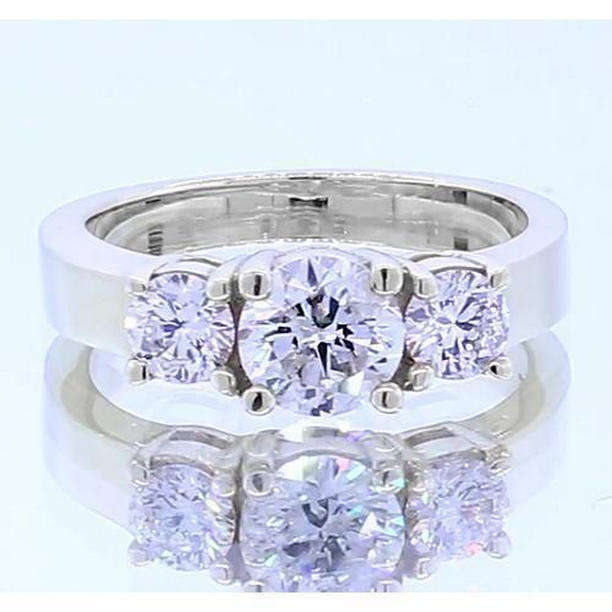 62381 2 CT Three Stone 4 Prong Set Engagement Ring, 14K White Gold - Size 6.5