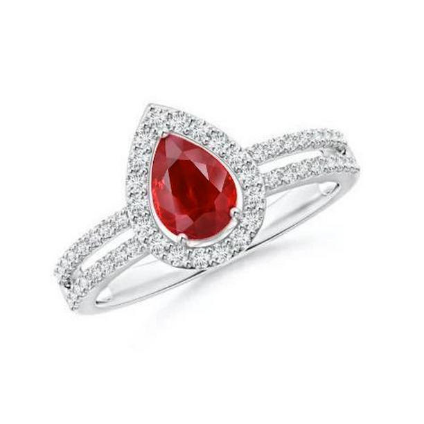 62398 Halo Ruby & Diamonds 4 CT Engagement Ring, 14K Gold - Size 6.5