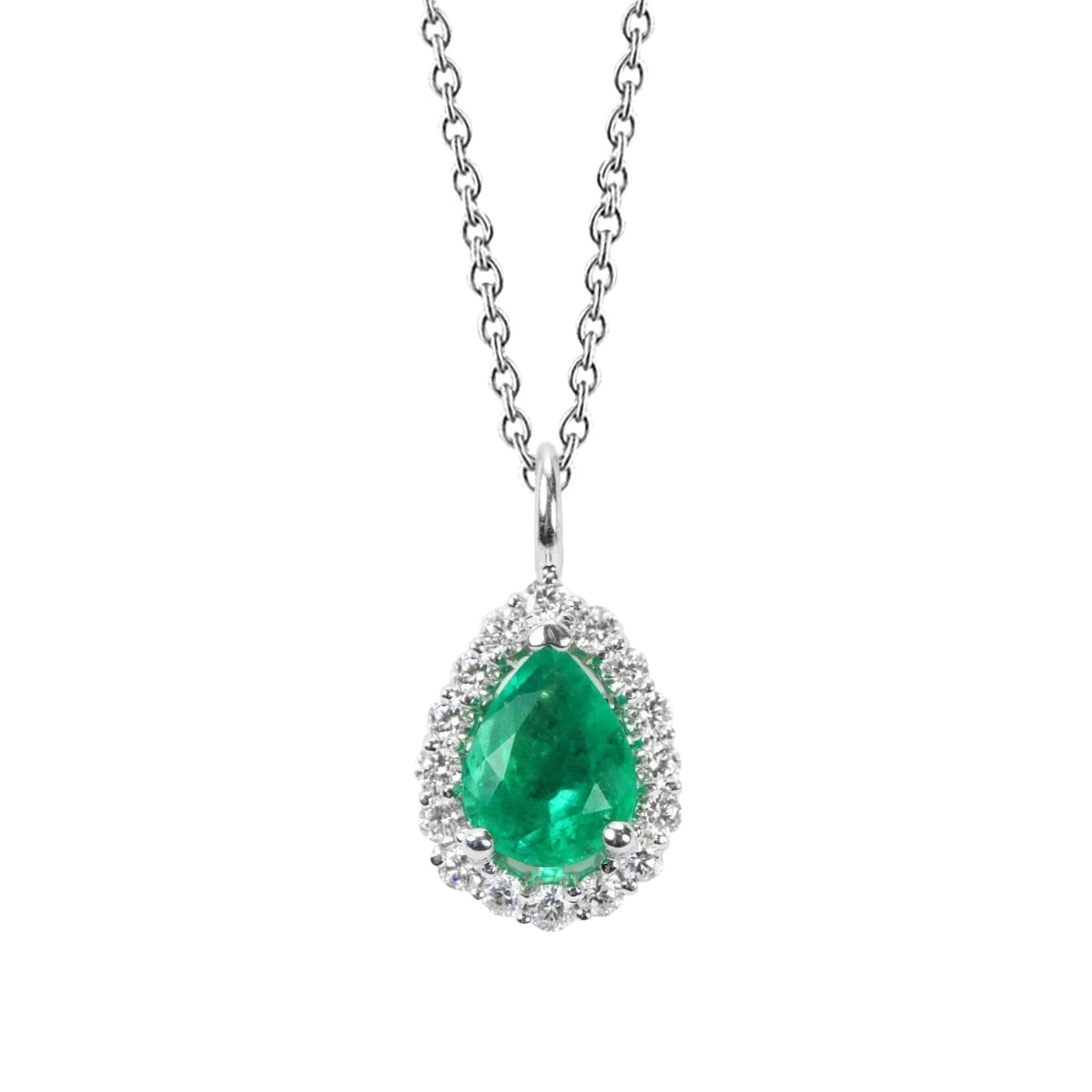 62399 3.50 CT Emerald with Diamond Gemstone Pendant, 14K White Gold