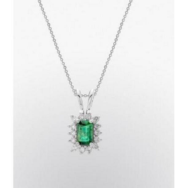 62401 4.50 CT Emerald & Diamond Gemstone Necklace, 14K White Gold
