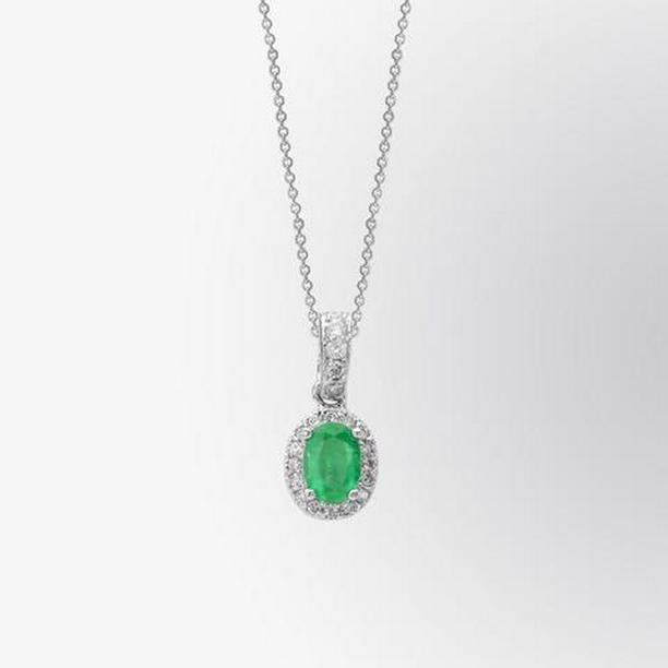 4.05 CT Emerald & Diamond Gemstone Pendant, 14K White Gold