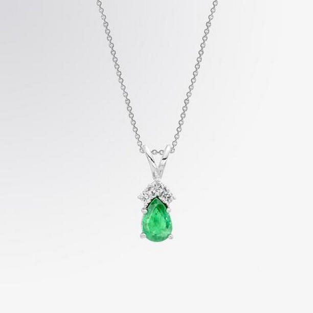 62403 3.55 CT Pear Emerald with Round Diamonds Pendant, 14K White Gold