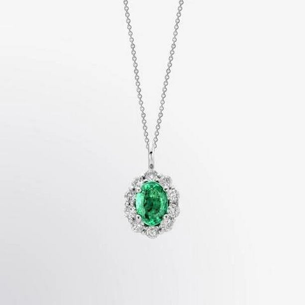 Picture of Harry Chad Enterprises 62404 Emerald & Diamonds 4.25 CT Lady Gemstone Pendant Necklace