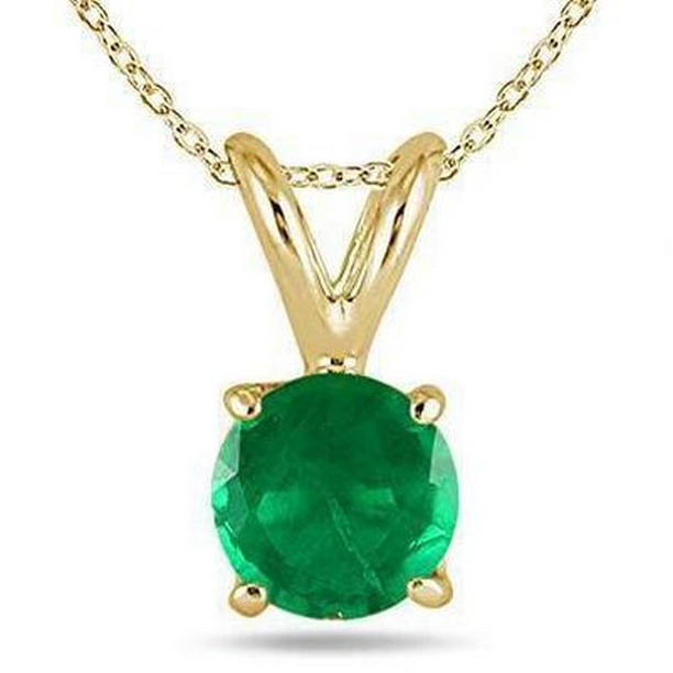 Picture of Harry Chad Enterprises 62405 12 CT Round Solitaire Emerald Gemstone Pendant Necklace