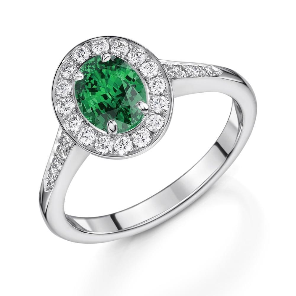 62406 3.75 CT Emerald & Diamonds Engagement Ring, 14K White Gold - Size 6.5