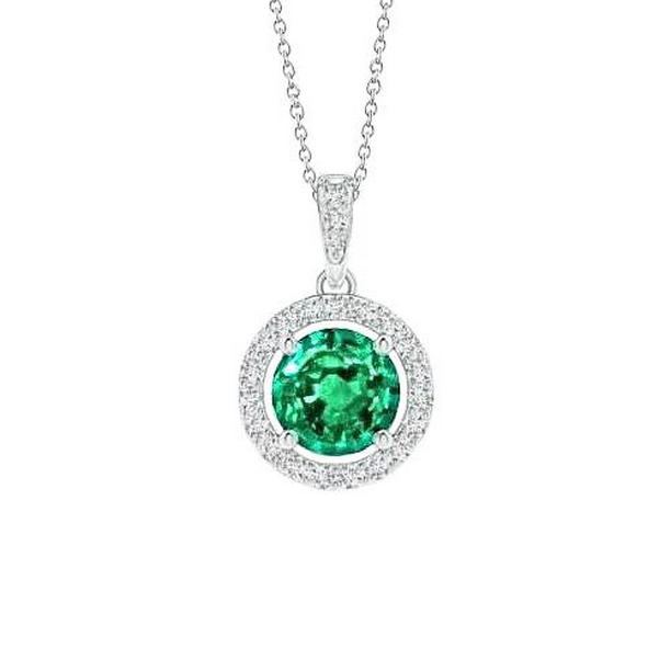 Picture of Harry Chad Enterprises 62411 5.70 CT Round Halo Emerald & Diamond Gemstone Necklace