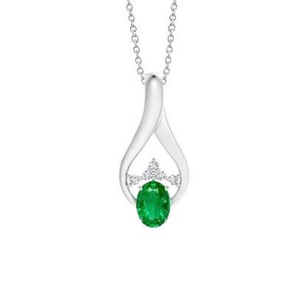 Picture of Harry Chad Enterprises 62412 3.25 CT Oval Cut Emerald with Round Diamond Gemstone Pendant