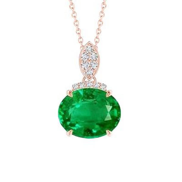 Picture of Harry Chad Enterprises 62413 Emerald & Diamond 14.35 CT Gemstone Pendant&#44; 14K Rose Gold