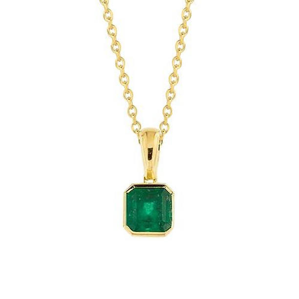 Picture of Harry Chad Enterprises 62415 7 CT Emerald Gemstone Pendant Necklace Bezel Set&#44; 14K Yellow Gold