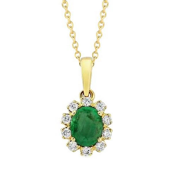 Picture of Harry Chad Enterprises 62422 9.10 CT Prong Green Emerald & Diamond Gemstone Pendant Necklace