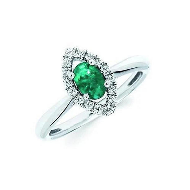 62426 Green Emerald & Diamond 3.75 CT Engagement Ring, 14K White Gold - Size 6.5