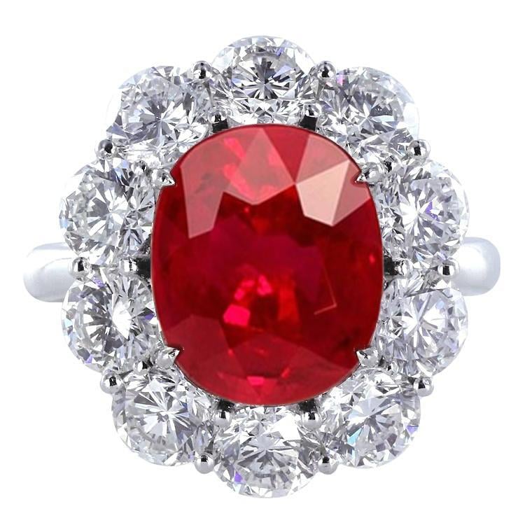 62427 6.5 CT Ruby with Diamond 14K White Gold Fine Wedding Ring, Size 6.5