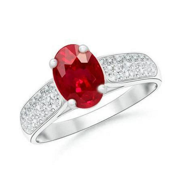 62429 4.80 CT Ruby with Diamonds Ring, 14K White Gold - Size 6.5
