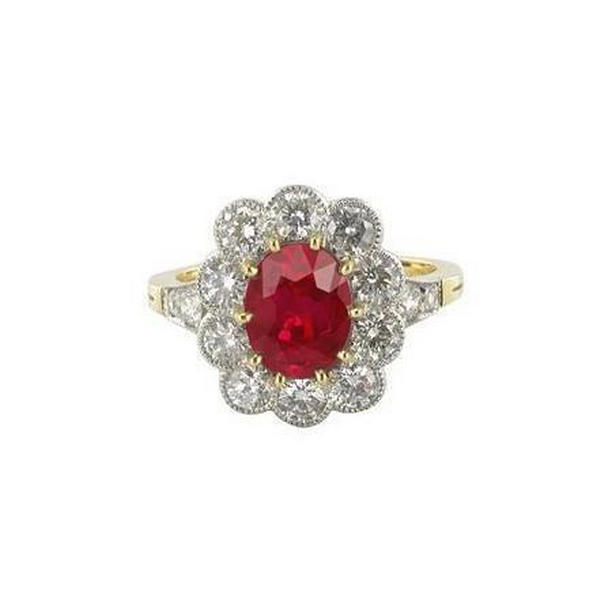 6.25 CT Prong Set Ruby & Diamonds Anniversary Ring, Size 6.5