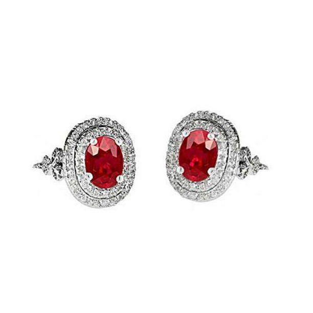 9.04 CT Ruby & Diamonds Gemstone Earrings, 14K White Gold