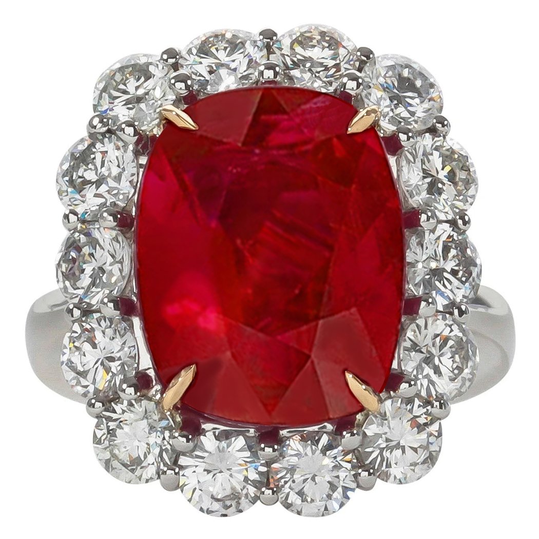62436 Cushion Ruby & Round Diamonds 7 CT Anniversary Ring, Size 6.5
