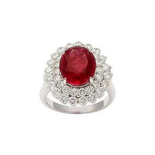 62437 6.25 CT Oval Cut Ruby with Diamonds Ring, 14K White Gold - Size 6.5