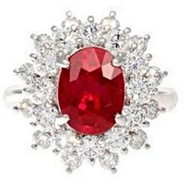 62438 6.50 CT Natural Red Ruby with Diamonds Ring, White Gold - Size 6.5