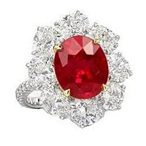 62439 Natural Round Ruby with Diamonds 5.10 CT Wedding Ring, 14K Gold - Size 6.5