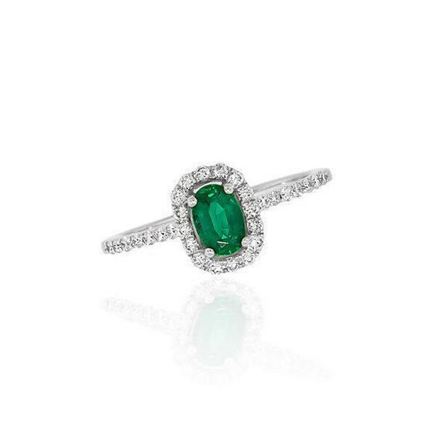 62445 Green Emerald & Diamonds 5.25 CT 14K White Gold Wedding Ring, Size 6.5