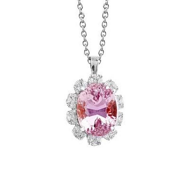 Picture of Harry Chad Enterprises 63074 12.50 CT Womens Oval Pink Kunzite with Diamond Necklace Pendant