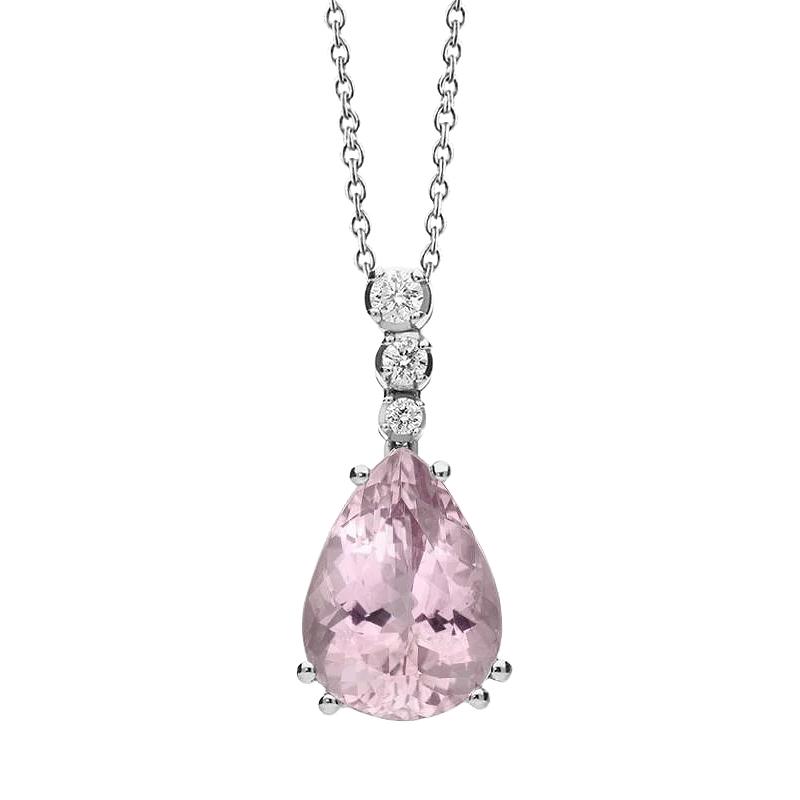 63076 16.50 CT Pear Cut Kunzite with Diamond Necklace Pendant, White Gold