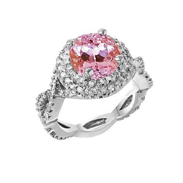 63083 11.10 CT Round Cut Kunzite & Diamonds Ring, 14K White Gold - Size 6.5