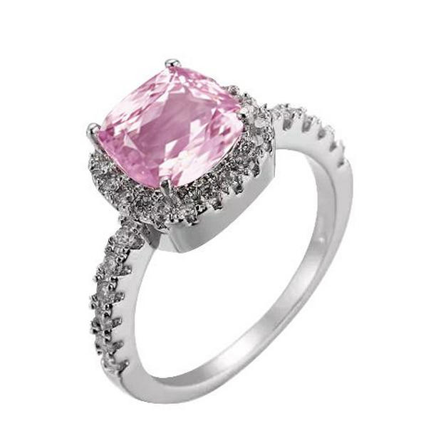 63084 12.90 CT Pink Kunzite & Diamonds White Gold Anniversary Ring, Size 6.5