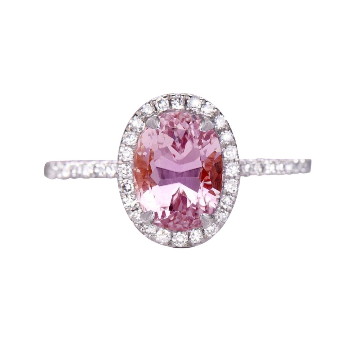16.40 CT Prong Set Kunzite with Diamonds Wedding Ring, 14K White Gold - Size 6.5