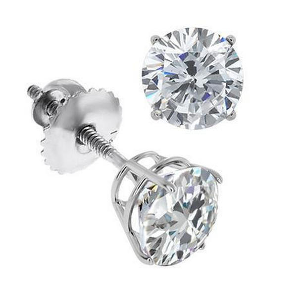 63087 Womens Round 1.5 CT Fine Diamond Stud Earring, 14K White Gold
