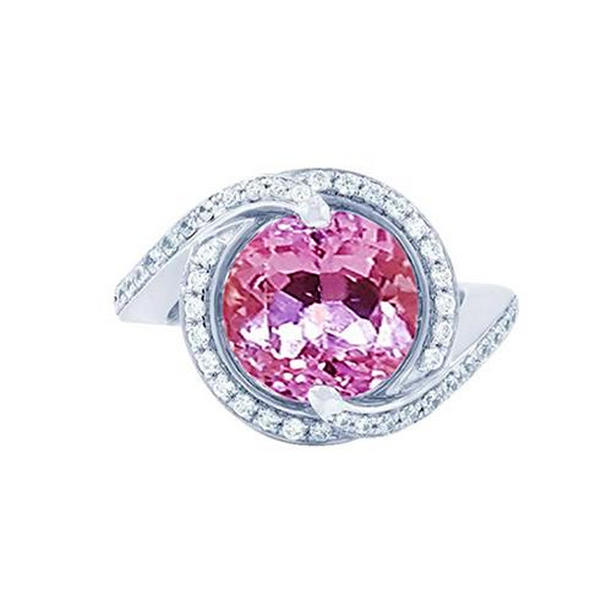 63091 16.00 CT Pink Kunzite with Diamonds Ring, 14K White Gold - Size 6.5