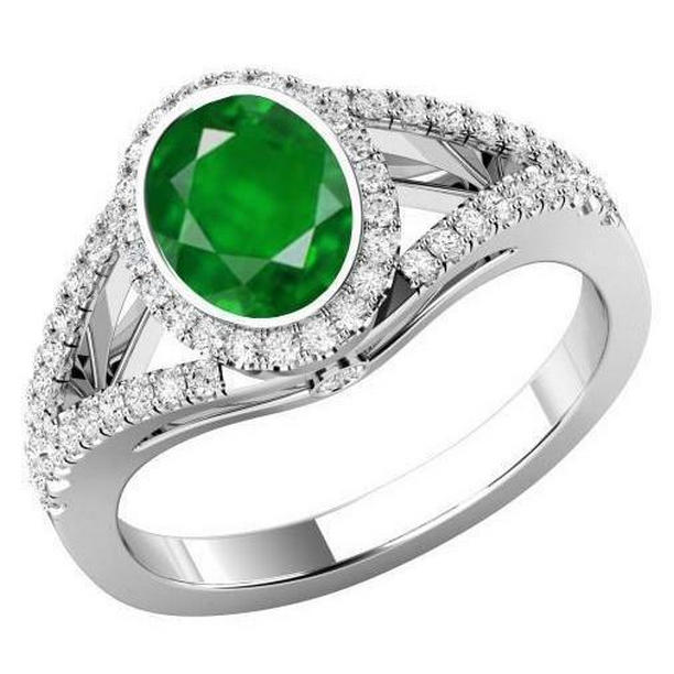 63095 Bezel Set Emerald & Diamonds 4.25 CT Anniversary Ring, White Gold - Size 6.5