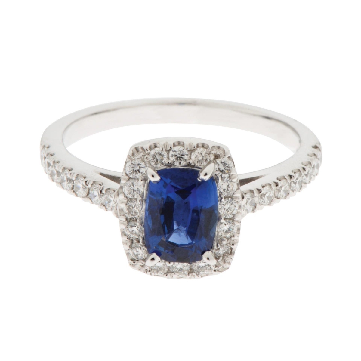 63121 Cushion Sapphire with Round Diamond 3.90 CT Ring, 14K White Gold - Size 6.5