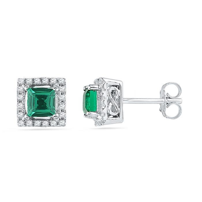 3.90 CT Emerald with Diamond Pave Halo Stud Earrings