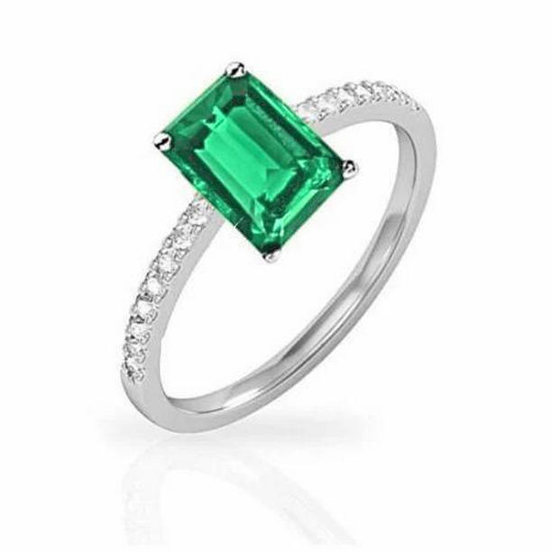 63129 Colombian Emerald & Diamond 3.60 CT Gemstone Ring, 14K White Gold - Size 6.5
