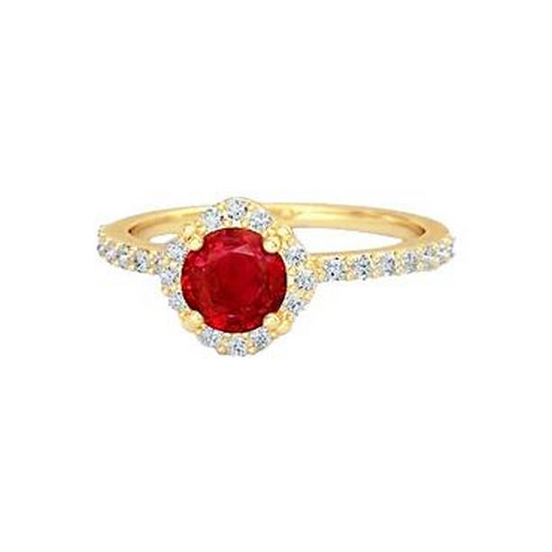 3.20 CT Red Ruby with Diamonds Ring, 14K Yellow Gold - Size 6.5