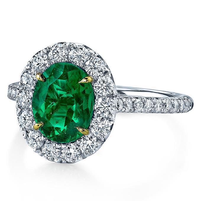 63132 5.50 CT Green Emerald & Diamonds Engagement Ring, 14K White Gold - Size 6.5