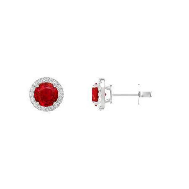 4.50 CT Ruby & Diamonds Womens Stud Halo Earrings, 14K Gold