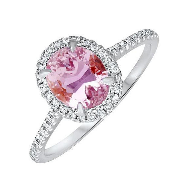 63874 Oval Cut Kunzite with Diamonds 16.95 CT Wedding Ring, White Gold - Size 6.5