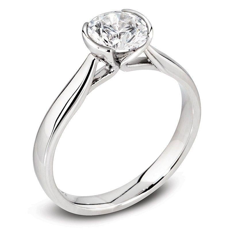 63901 Half Bezel 1.50 CT Round Solitaire Diamond Wedding Ring, White Gold - Size 6.5