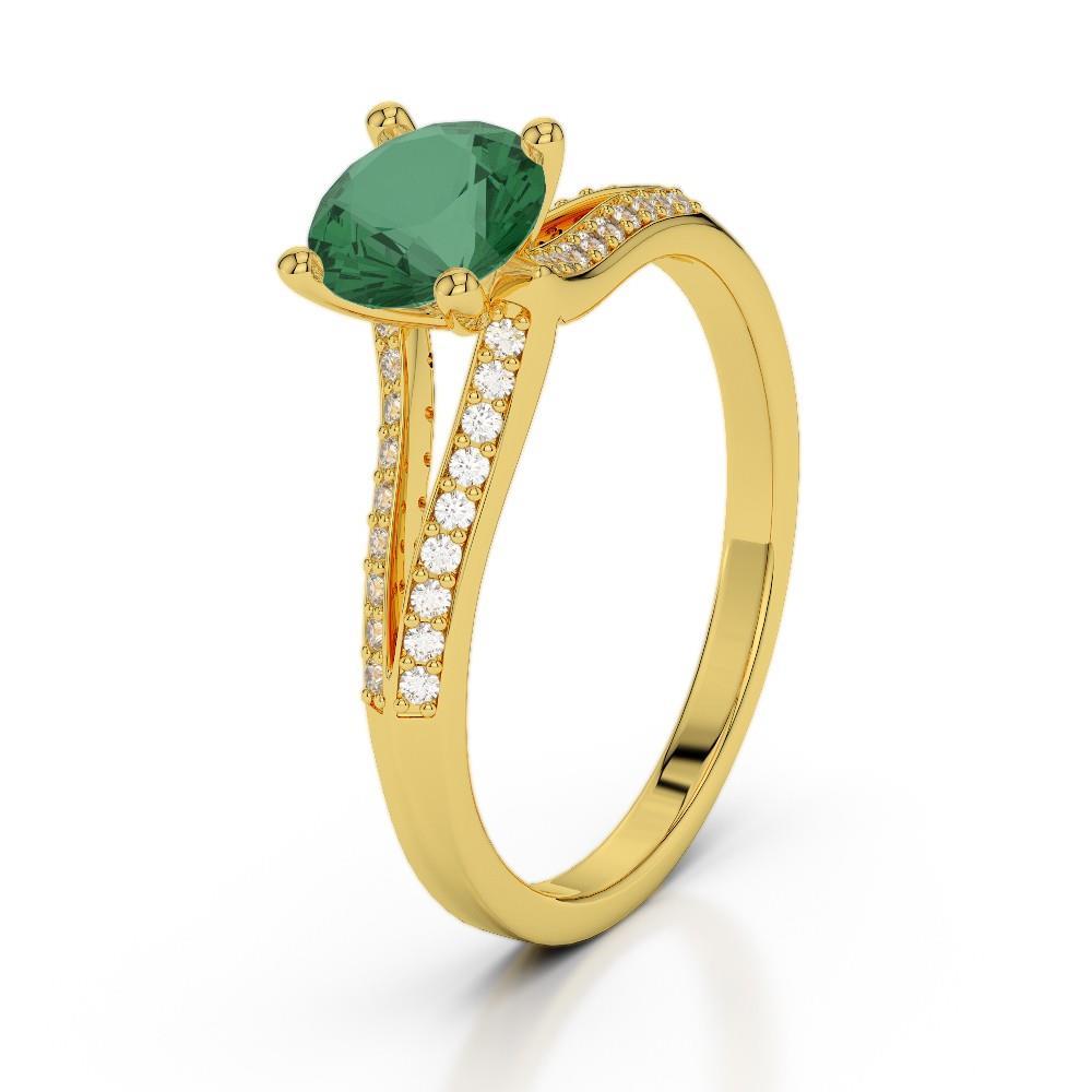 2.30 CT Prong Emerald with Diamonds Gemstone Ring, 14K Yellow Gold - Size 6.5