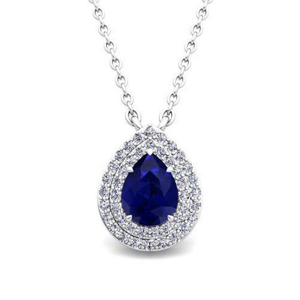 Picture of Harry Chad Enterprises 63917 1.75 CT Lady Pear Cut Ceylon Sapphire & Diamond Pendant