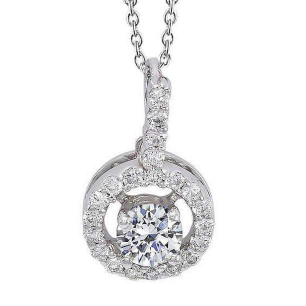 63918 1.5 CT Halo Diamond Necklace Womens Round Cut Pendant, 14K White Gold